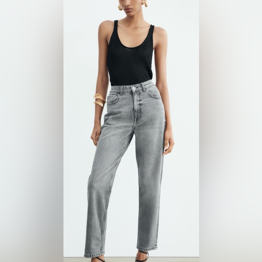 ZARA-HIGH WAIST - MOM Jean- ANKLE LENGTH —EUC-Sz 4-Gray-washed black☀️🖤​​ - Picture 3 of 10